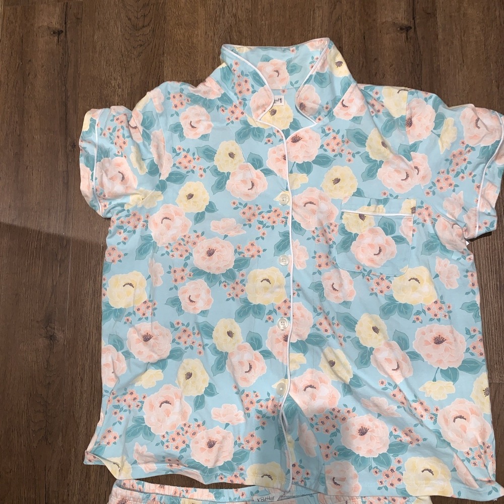BedHead Pajamas XL Floral PJ Set Organic Cotton Blue Pink Loungewear